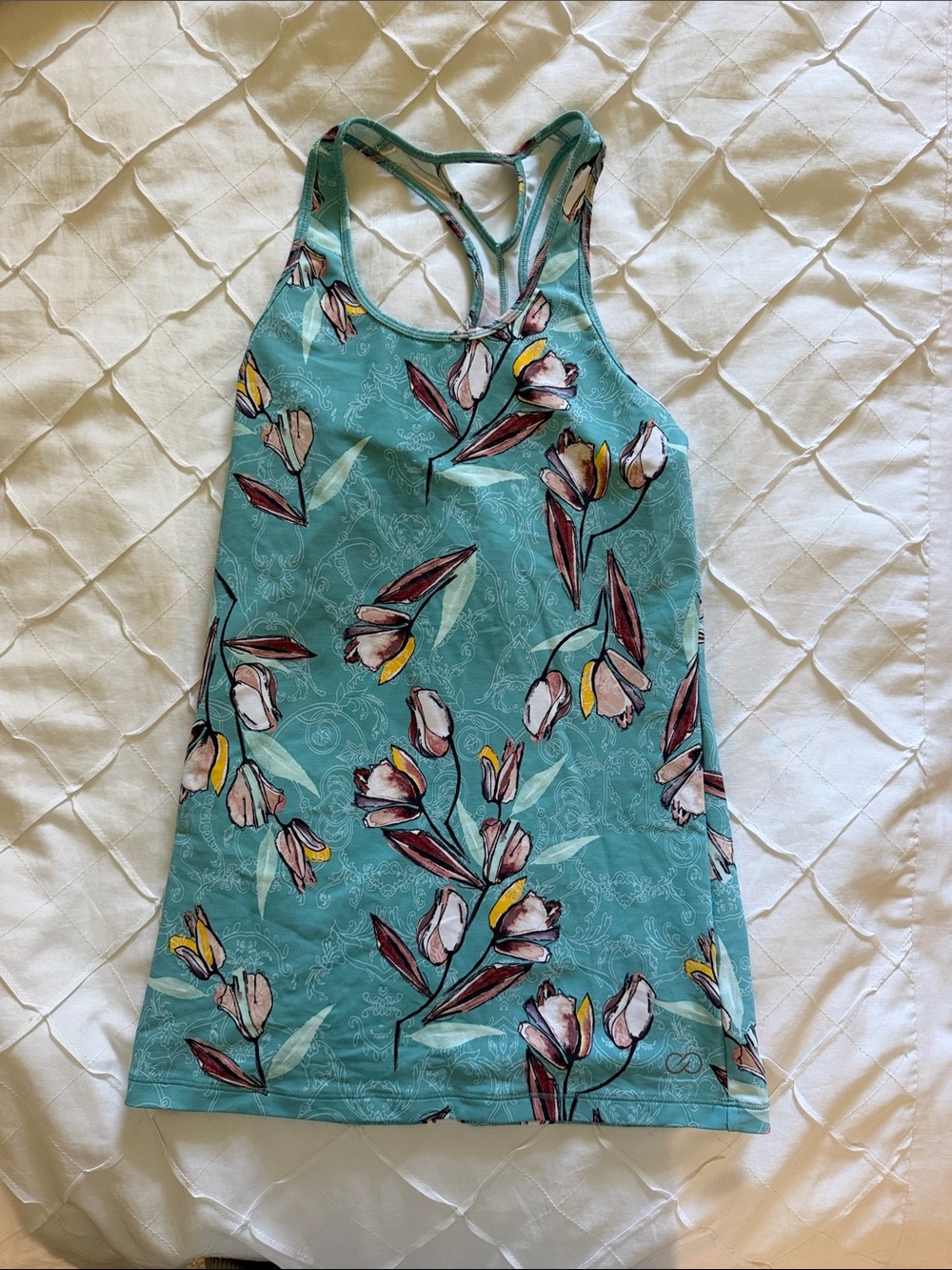 CALIA by Carrie Underwood Teal Floral Racerback Tank